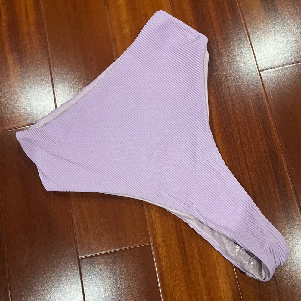 MESHKI High Waist Bikini Bottom Cheeky Lilac Purple Ribbed Swim New NWOT Size XS